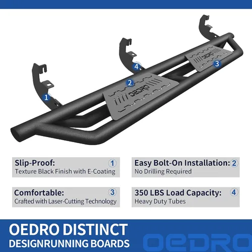 Vista 3 de OEDRO Estribos compatibles con Chevy Colorado/GMC Canyon Crew Cab 2015-2026, barras Nerf con barras laterales negras texturizadas