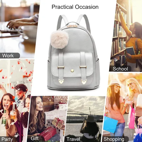 Vista 6 de Linda mochila pequeña para niñas, bolsas escolares de moda de piel sintética, mochila casual para adolescentes y mujeres, Lindo