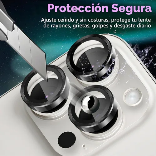 Vista 2 de Protector de lente de cámara para iPhone 16 Pro/iPhone 16 Pro Max, protector de lente de anillo de cámara de vidrio templado individual con bandeja