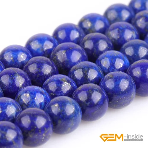 Vista 3 de GEM-Inside - Cuentas sueltas de lapislázuli genuinas naturales de 0.315 in, redondas, grado AA, cristal azul, cuentas de energía para fabricación