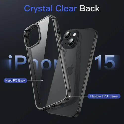 Vista 3 de JETech - Funda para iPhone 15 de 15,5 cm, cubierta antiamarilleo a prueba de golpes, parte trasera transparente antiarañazos (negro)