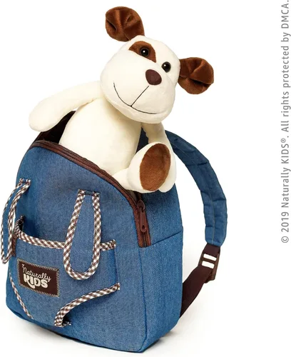 Vista 9 de Naturally KIDS Mochila pequeña con juguete de peluche de perro de peluche Mochila para niños pequeños para niños Juguetes para niños de 3 años