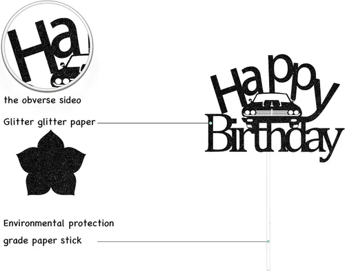 Vista 2 de Decoración para pastel de cumpleaños de coche negro, decoraciones clásicas para fiestas de automóviles