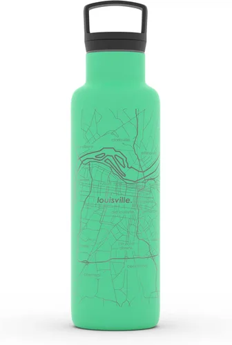 Vista 55 de Well Told Botella de agua aislada con mapa de Washington DC grabado, botella de acero inoxidable grabada (21 onzas, blanco) botella aislada de mapa