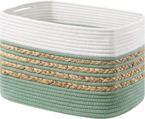 Vista 20 de UBBCARE Paquete de 1 canasta para organizar, cestas de almacenamiento tejidas para juguetes y toallas, cesta rectangular de cuerda de algodón
