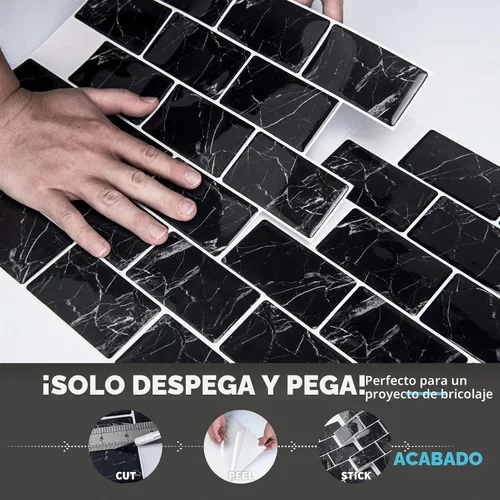 Vista 8 de Art3d Protector contra salpicaduras autoadhesivo de 10 hojas, 12 pulgadas x 12 pulgadas, azulejos tipo metro en diseño de mármol Mármol negro