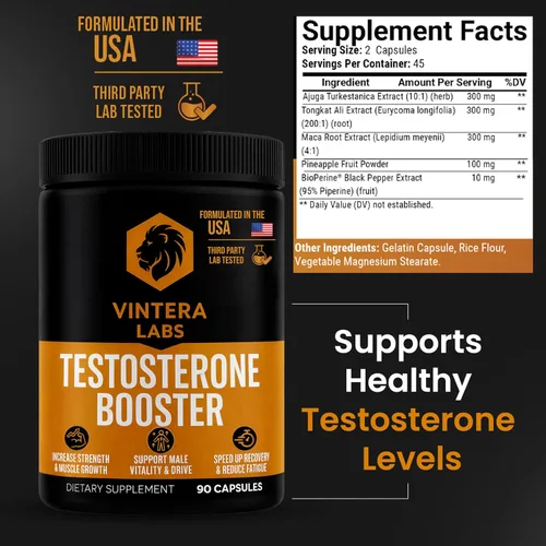 Vista 7 de Potenciador de testosterona para hombres, alta potencia, Tongkat Ali, Maca, Turkesterona, suplemento de testosterona para hombres (90 cápsulas)
