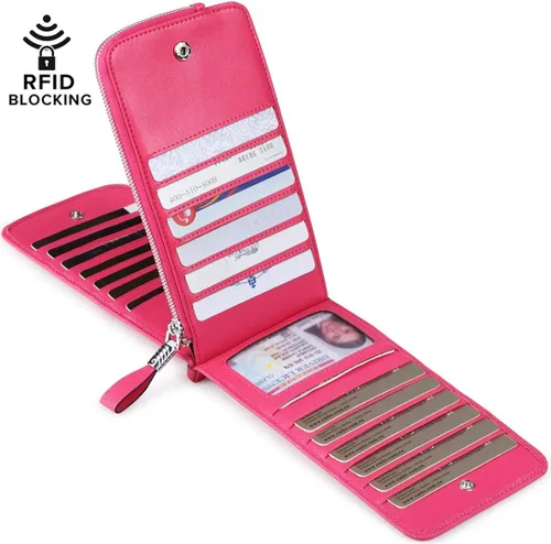 Vista 2 de Huztencor cartera de cuero con bolsillo para tarjeta de crédito bloqueo RFID, billetera, funda para tarjetas para mujer