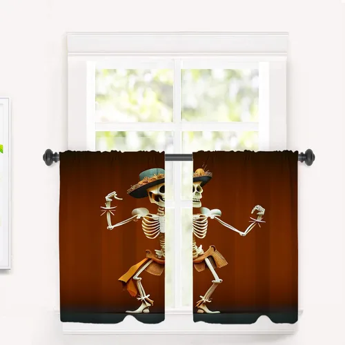 Vista 50 de Cortinas opacas de poliéster multicapa marrón con diseño de bosque natural, 2 unidades, 26 x 24 pulgadas