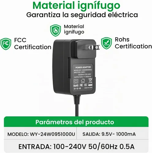 Vista 5 de Adaptador de corriente para teclado Casio de 9.5 V CC - Compatible con teclados Casio: ADE95100LU, LK-135, WK-225, CTK-2500, CTK-2400, CTK-2550