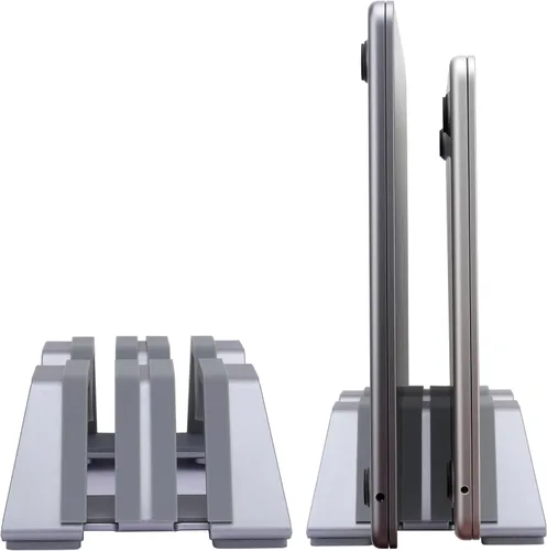 Vista 6 de Soporte vertical ajustable para laptop, aluminio, ajuste universal para todas las computadoras portátiles (0.394-1.181 in de grosor), diseño de Negro