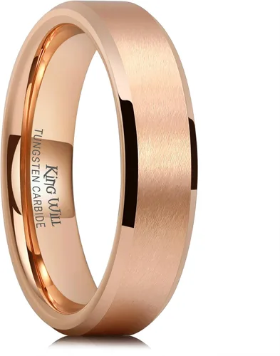 Vista 16 de King Will Anillo de tungsteno para hombres de King Will - Disponible en 6 mm a 10 mm, negro/plata, acabado mate, borde biselado pulido, ajuste
