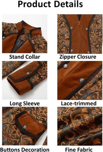 Vista 5 de Chaqueta steampunk gótica victoriana renacentista para hombre