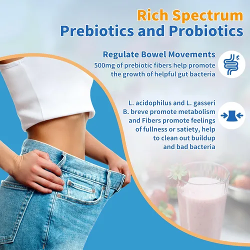 Vista 4 de Probióticos para mujeres, hombres y niños, prebióticos y probióticos en polvo para la salud intestinal digestiva e inmunológica, apoyan el sistema