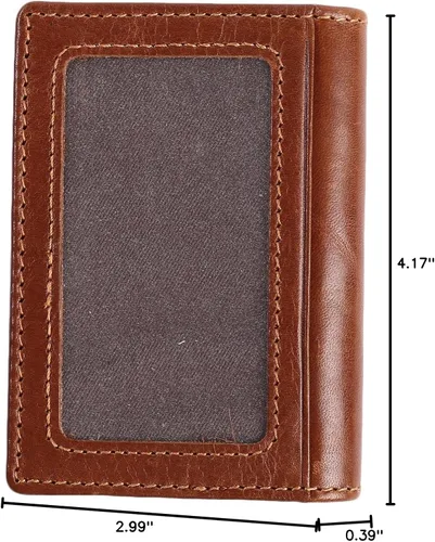 Vista 15 de Billetera delgada de cuero auténtico con bolsillo frontal, espacio para identificación y tarjetero con tecnología RFID