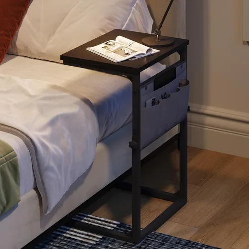 Vista 6 de HOOBRO Mesa auxiliar en forma de C, mesa pequeña en C para sofá, mesa auxiliar de altura ajustable para espacios pequeños, mesa de sofá de 29.5