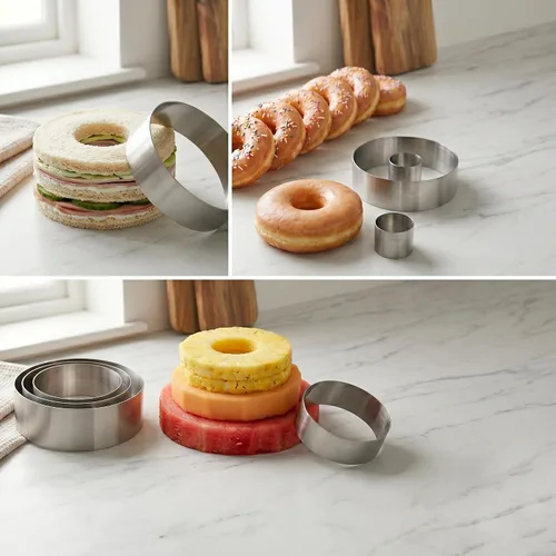 Vista 6 de Juego de anillos redondos grandes para tartas, cortador de galletas de 4/6/8 pulgadas, molde circular para panqueques de acero inoxidable, anillo