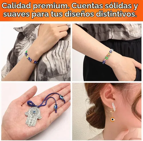 Vista 6 de Praisebank 24 estilos 800 cuentas de mal de ojo para hacer joyas, dijes contra el mal de ojo con agujero de 0.039 pulgadas
