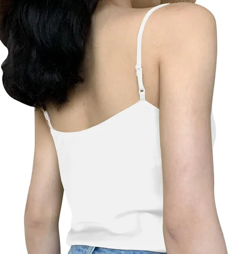 Vista 3 de Miqieer Camiseta básica de seda para mujer, con cuello en V, holgada, sin mangas, de satén, para mujer