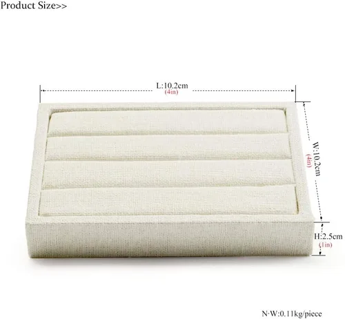 Vista 5 de Oirlv - 3 ranuras para anillos de lino bandejas de exhibición para joyas blanco cremoso rectangular
