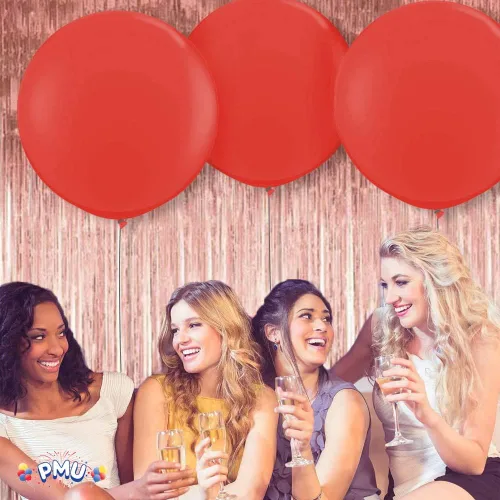 Vista 4 de PMU Globos de látex PartyTex de 36 pulgadas, color rojo rubí, paquete de 3