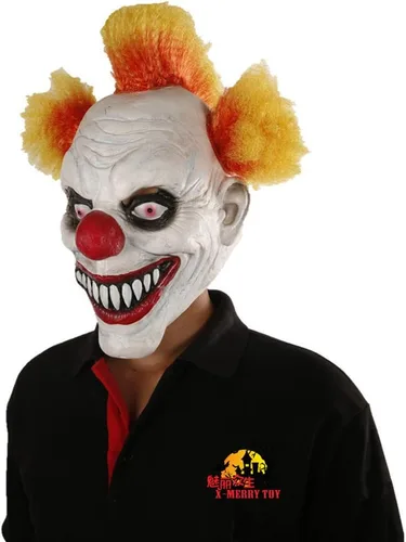 Vista 2 de X-Merry Máscara de látex espeluznante de payaso malvado de Halloween, payaso de pelo naranja y amarillo
