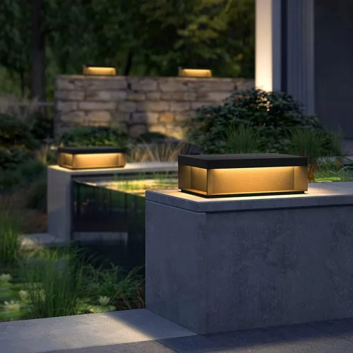 Vista 3 de Lámparas de pilar negras – Luces de poste cuadradas de 11.81 pulgadas para exteriores, modernas lámparas de mesa de poste de patio, luces LED