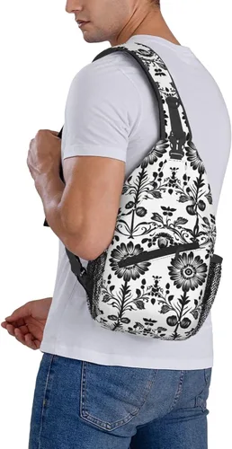 Vista 6 de Small Crossbody Bags for Women Men - Vintage Flower Black White Print Adjustable Shoulder Bag Fanny Packs Belt Sling Bag Crossbody Purses Backpack