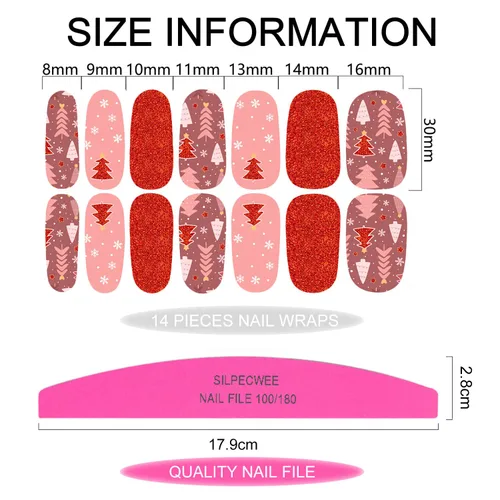 Vista 7 de 20 hojas de esmalte de uñas de Navidad, envolturas completas de uñas para mujeres, calcomanías autoadhesivas de esmalte de uñas de gel, tiras