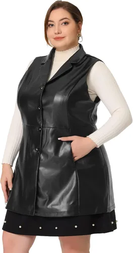 Vista 3 de Agnes Orinda Chalecos de talla grande para mujer, sin mangas, con solapa, casual, de poliuretano, chaleco