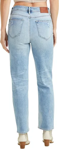 Vista 3 de ALTAR'D STATE Jeans de talle alto para mujer, mezclilla rasgada con cierre de cremallera, azul y negro