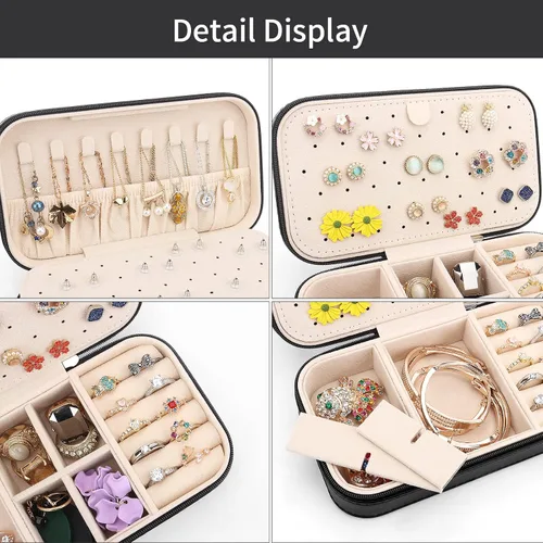 Vista 4 de DesignSter Joyero de viaje, estuche de joyería portátil de piel sintética, cajas de joyería pequeñas para regalos, organizador de joyas de viaje