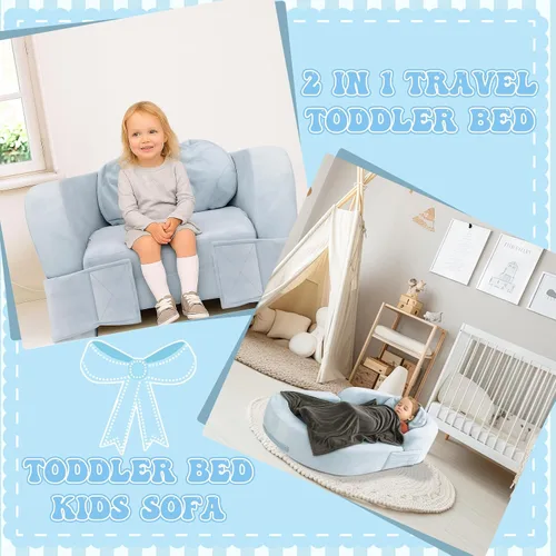 Vista 3 de Cama y silla de viaje para niños pequeños, cama plegable y portátil para niños pequeños para interiores y exteriores, cuna con funda de tela