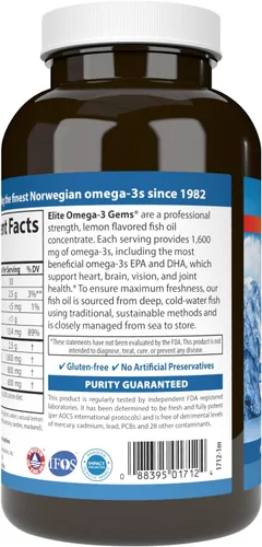 Vista 3 de Carlson Labs Elite Omega-3 Gems Aceite de pescado 1250 mg, 180 cápsulas blandas