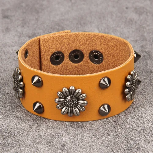 Vista 3 de Jeilwiy Pulseras de cuero punk para hombres, pulseras hechas a mano, brazalete ancho, joyería trenzada, color negro y marrón, ajustable, regalos