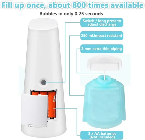 Vista 3 de LAOPAO Dispensador automático de jabón espumoso, manos libres, sin contacto, bomba de jabón para encimera para cocina y baño, color azul