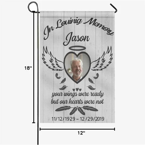 Vista 7 de Bandera conmemorativa personalizada para jardín, en memoria amorosa, bandera de condolencias personalizada con nombre y fecha de foto, banderas