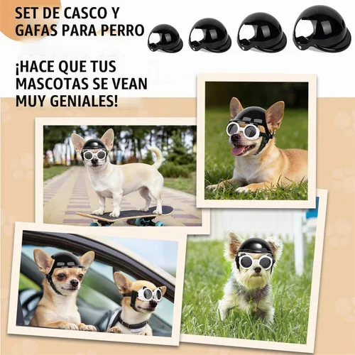 Vista 7 de SlowTon Juego de casco y gafas de sol, sombrero y gafas de sol para perro 1.Negro