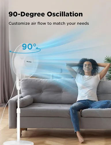 Vista 4 de PELONIS Ventilador oscilante de pie con control remoto de 16 pulgadas, temporizador de 7 horas, 3 velocidades y altura ajustable y ventilador