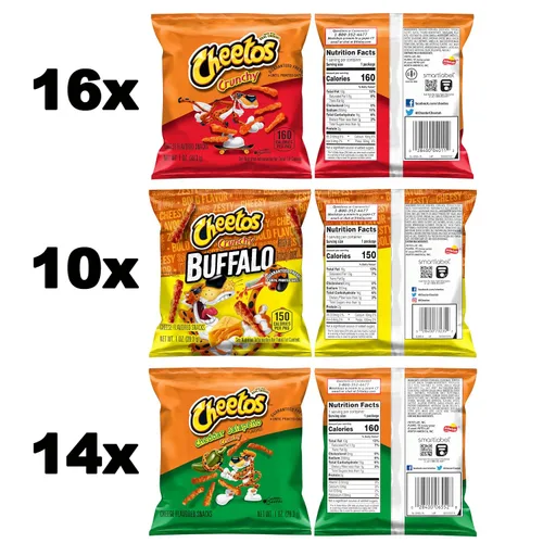 Vista 3 de Cheetos Bocadillos de Queso con Sabor a Queso, Favoritos Cremosos y Picantes con Variedad Crujiente, Buffalo y Queso Jalapeño, 1 onza (Paquete de 40)