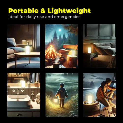 Vista 4 de LFI Lights Lámpara de mesa de emergencia para cortes de energía, luz recargable de más de 200 horas con cargador USB, cable 3 en 1, 3 modos, sensor