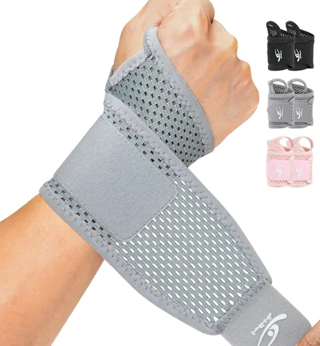 Vista 7 de HiRui Paquete de 2 muñequeras de malla ultrafina, transpirable, ajustable, para entrenamientos y uso diario, muñequeras unisex para aliviar el Negro