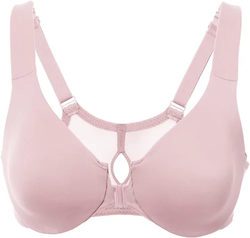 Vista 3 de DELIMIRA Brasier con cierre frontal para mujer, espalda cruzada, talla grande, sin forro, cobertura completa