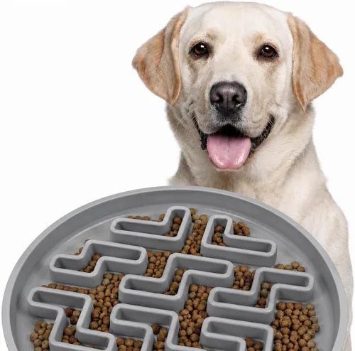 Vista 18 de Cuenco grande de alimentación lenta para perros, bandeja de alimentación de rompecabezas de silicona premium para perros y gatos, cuenco de Cian