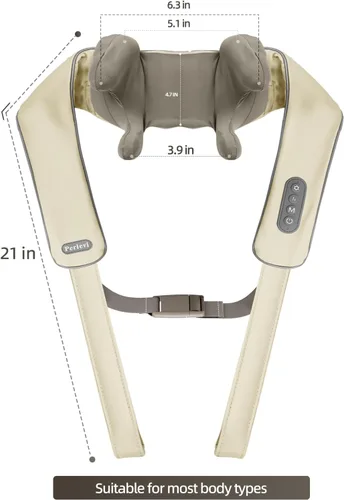 Vista 9 de Masajeador Shiatsu inalámbrico de cuello y hombros con calor - Masaje de amasamiento 6D, alivio del dolor de tejido profundo para trapecio, Beige-PVC