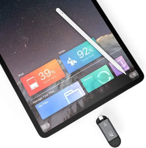 Vista 2 de ADAM elements iKlips C MFi certificado Lightning + USB C Flash Drive para iPhone, iPad Pro, Mac, PC, Android, Touch ID/Face ID seguro (negro, 128 GB)