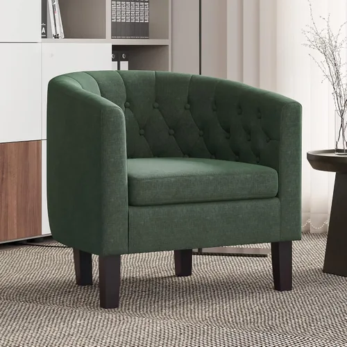 Vista 8 de BELLEZE Sillas de acento negras para sala de estar, elegante silla de brazo tapizada con respaldo capitoné en forma de barril, silla de club