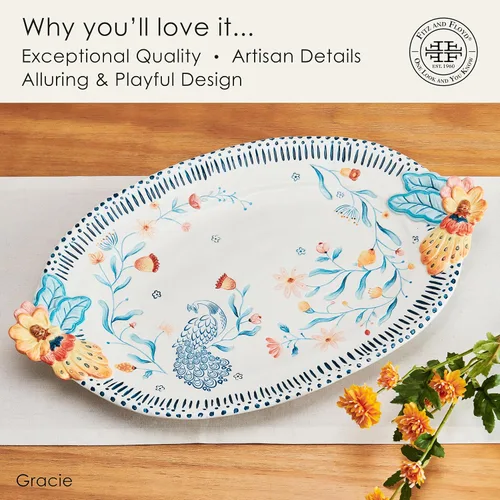Vista 4 de Fitz and Floyd Gracie - Plato floral para servir, 19 pulgadas