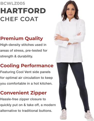 Vista 3 de Chef Works Abrigo de chef Hartford Cool Vent para mujer