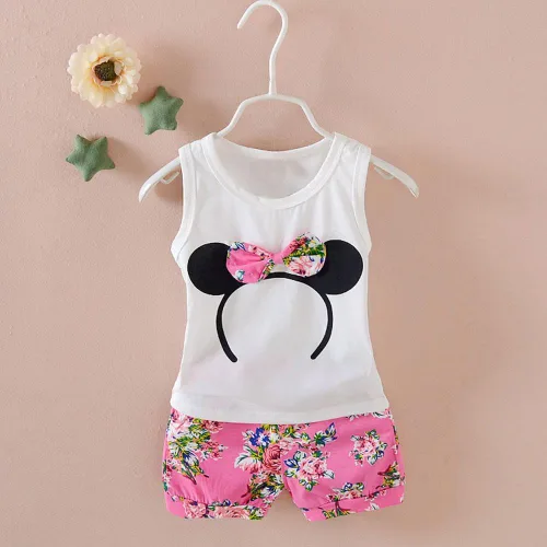 Vista 2 de MH-Lucky Conjuntos cortos de 2 piezas con camiseta pantalones cortos para bebé niña